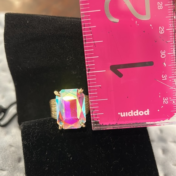 Stunning Aurora Borealis Emerald Cut Crystal Contemporary Ring-Adjustable - Picture 10 of 13